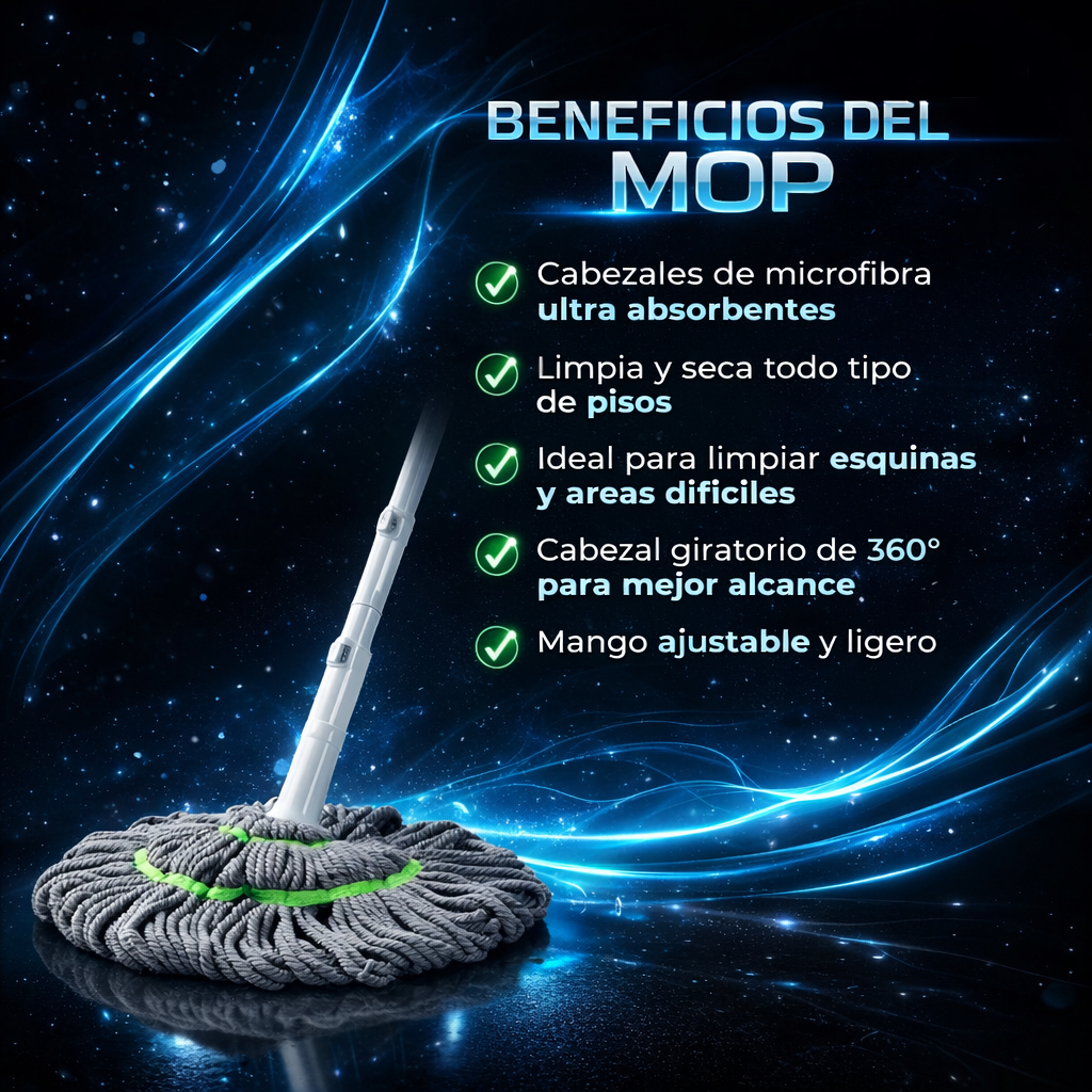 Trapero Giratorio Autoescurrido 360° — Limpia Más Rápido Sin Ensuciar las Manos